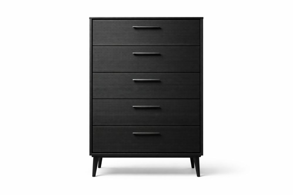 Commode Haute 5 Tiroirs MDF Noir-Ardenlora