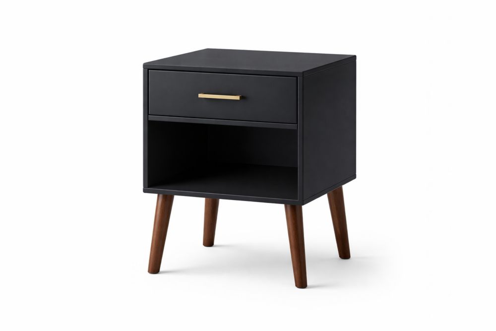 Table de chevet en MDF noir avec tiroir et étagère-Ardenlora
