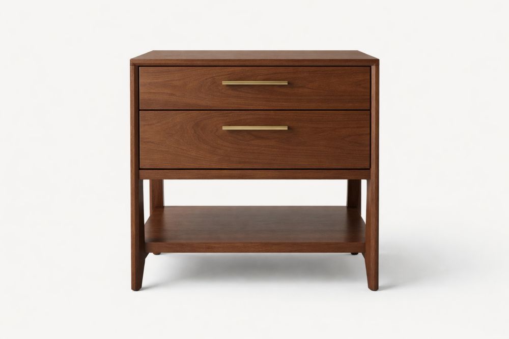 Table de chevet bois noyer 2 tiroirs avec étagère-Ardenlora