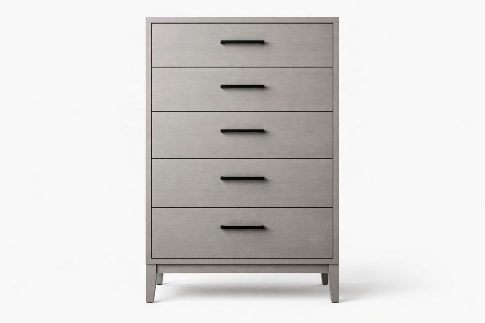 Commode en bois massif à 5 tiroirs gris-Ardenlora