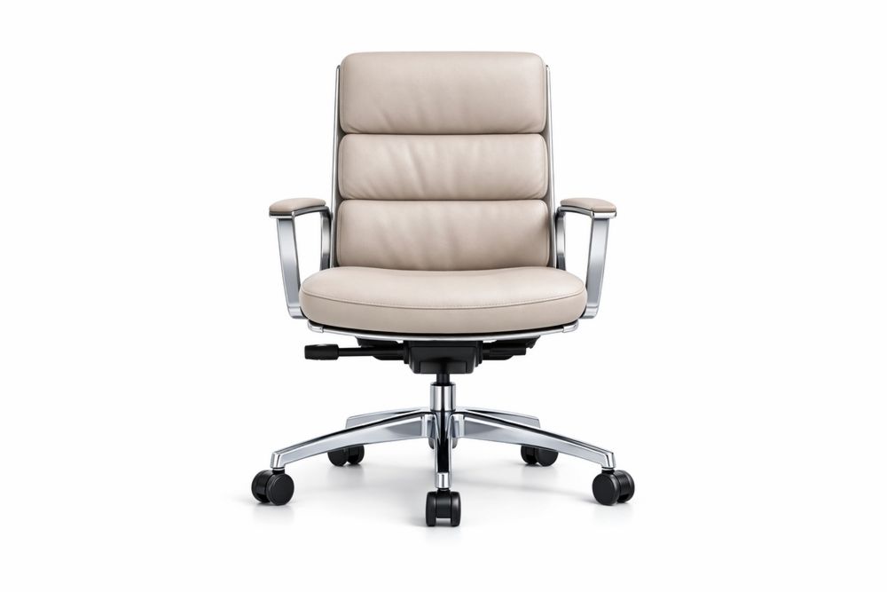 Chaise de Bureau Cuir Acier Beige Hauteur110cmxLargeur70cmxProfondeur65cm-Ardenlora
