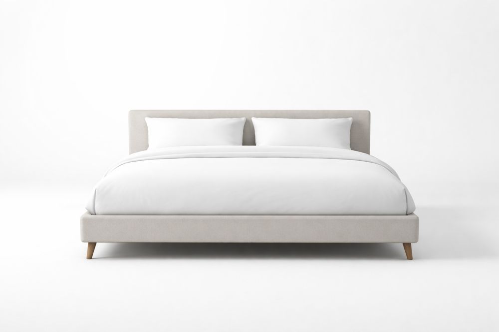 Lit double en bois massif et tissu polyester Beige Longueur200cmxLargeur160cm-Ardenlora