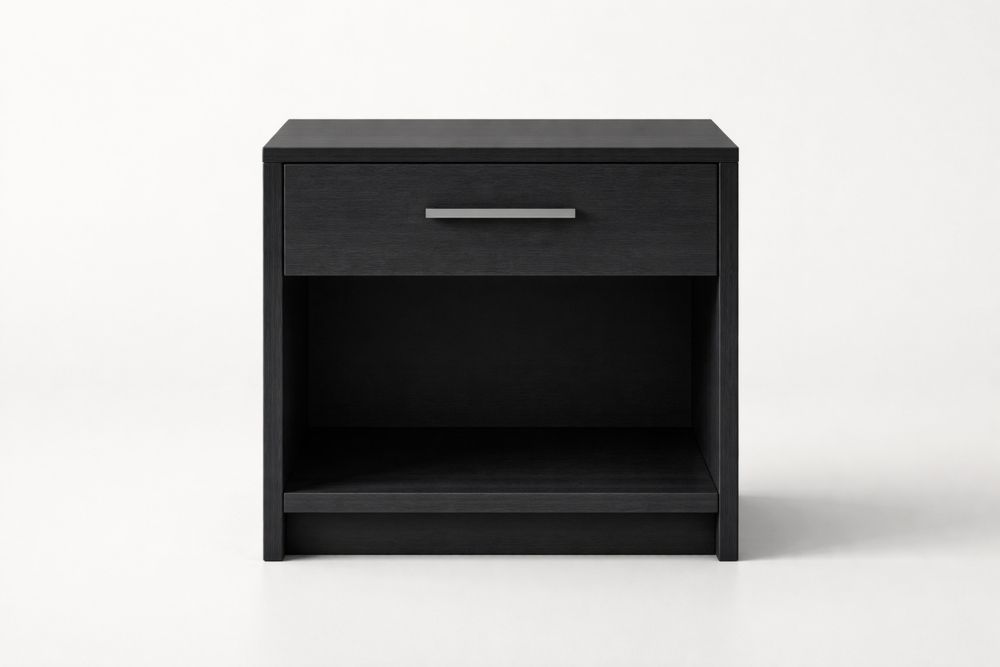 Table de chevet en panneau de particules noir avec tiroir et étagère-Ardenlora