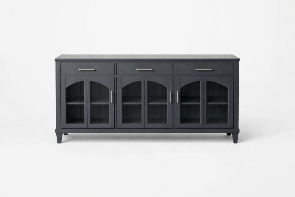 Buffet en Bois Massif Noir avec Portes en Verre-Ardenlora