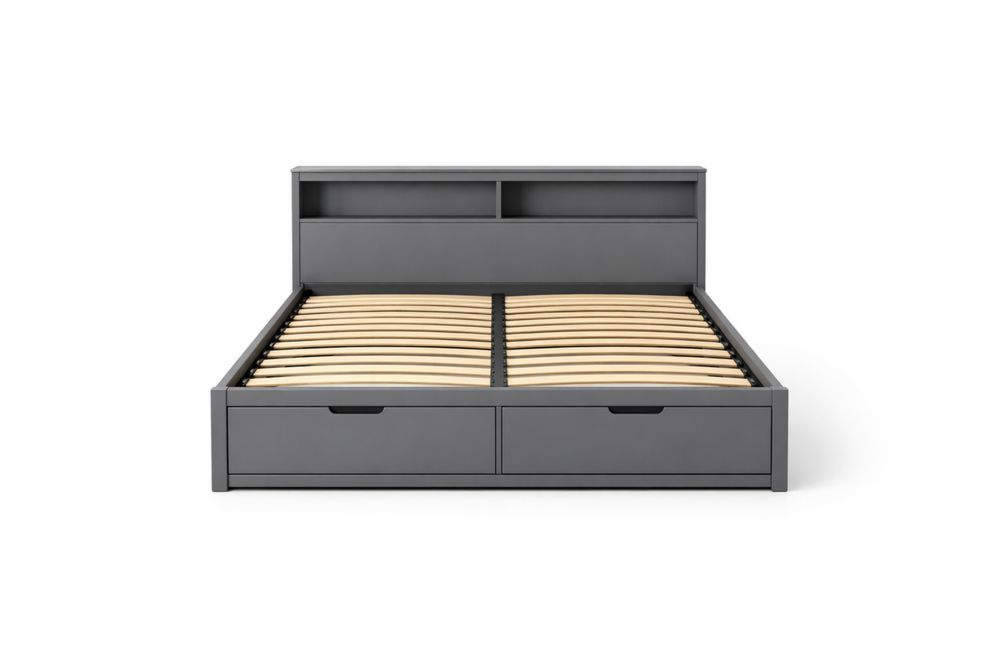 Lit plateforme en bois massif avec rangement Longueur200cmxLargeur160cm Gris-Ardenlora