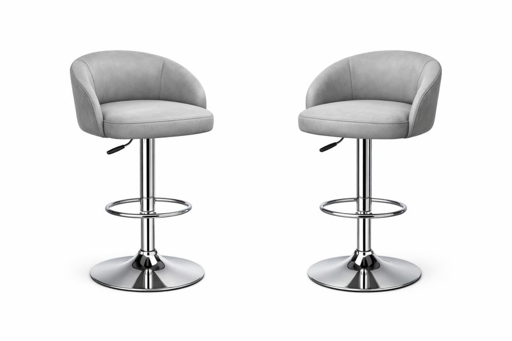 Tabouret de bar réglable gris en tissu et acier chromé-Ardenlora