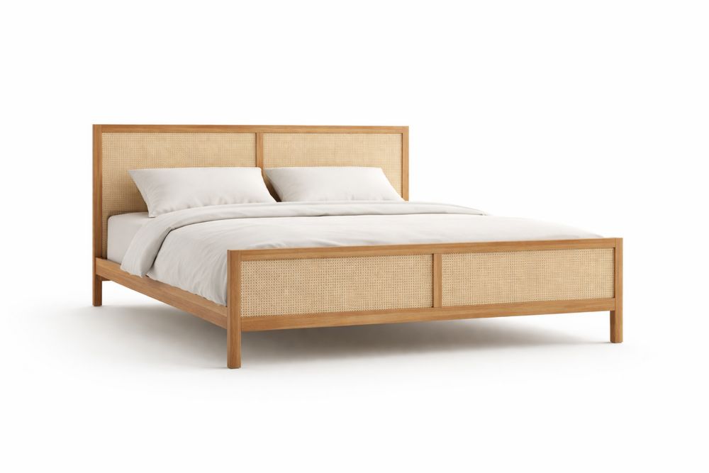 Lit en bois de hêtre et rotin Longueur200cmxLargeur160cm-Ardenlora