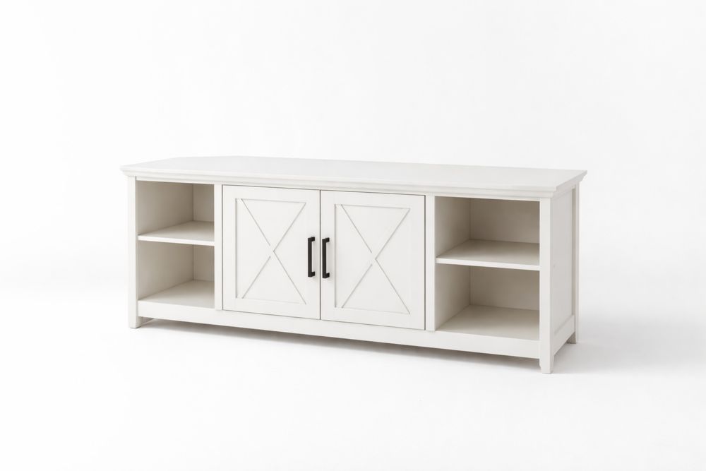 Meuble TV en MDF blanc avec étagères et portes Longueur 150 cmxLargeur 40 cmxHauteur 60 cm-Ardenlora