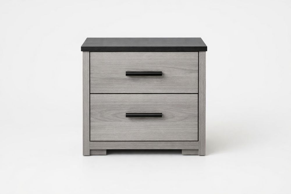 Table de Chevet Bois Contreplaqué Gris Noir 2 Tiroirs-Ardenlora