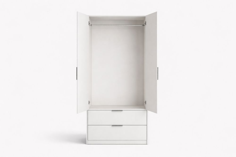 Armoire en MDF blanc à deux portes avec tiroirs Hauteur200cmxLargeur100cmxProfondeur50cm-Ardenlora