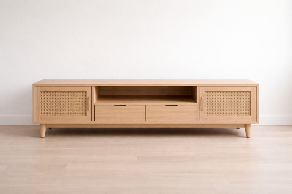 Meuble TV en bois massif et rotin naturel-Ardenlora