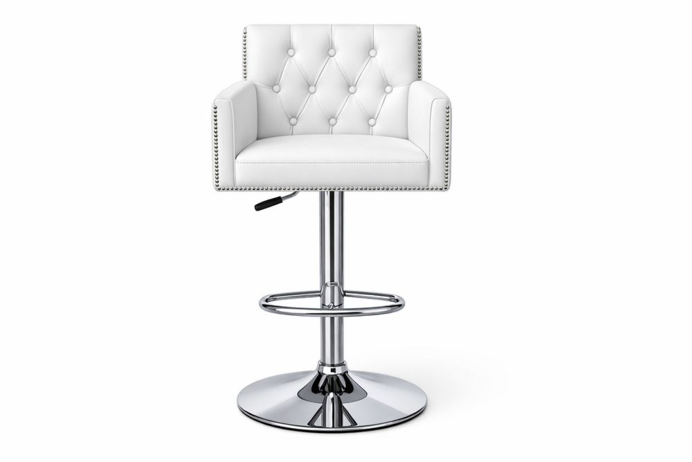 Tabouret de Bar Réglable Acier et Cuir Synthétique Blanc-Ardenlora