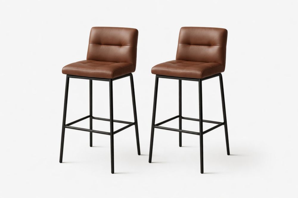 Lot de 2 tabourets en cuir synthétique marron avec cadre en acier noir-Ardenlora