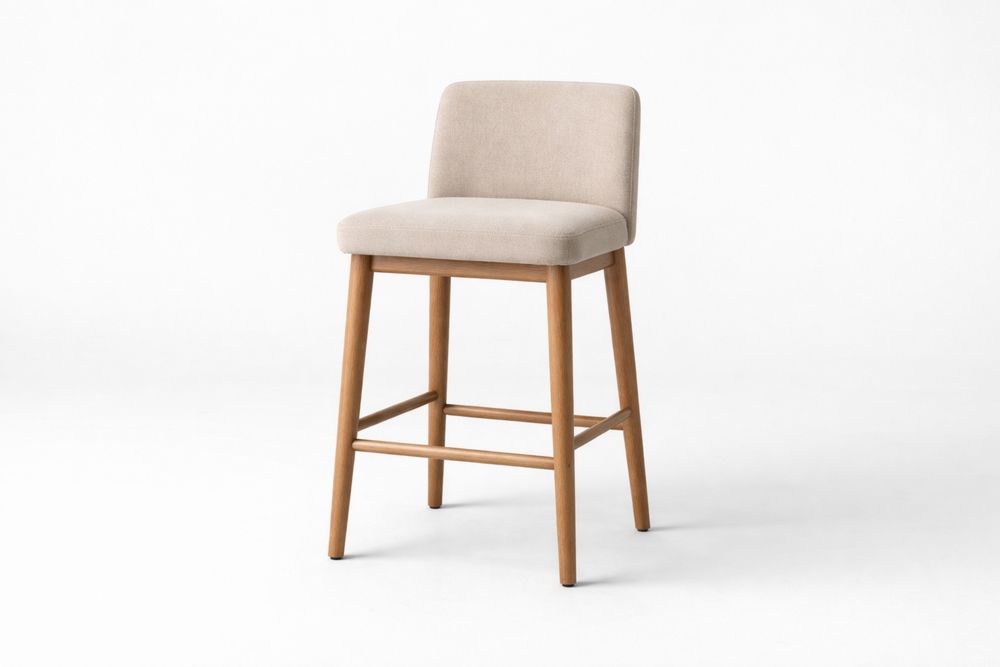 Tabouret de Bar en Bois Massif et Tissu Beige-Ardenlora