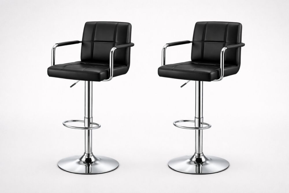 Tabourets de bar réglables en hauteur en PU noir avec accoudoirs-Ardenlora