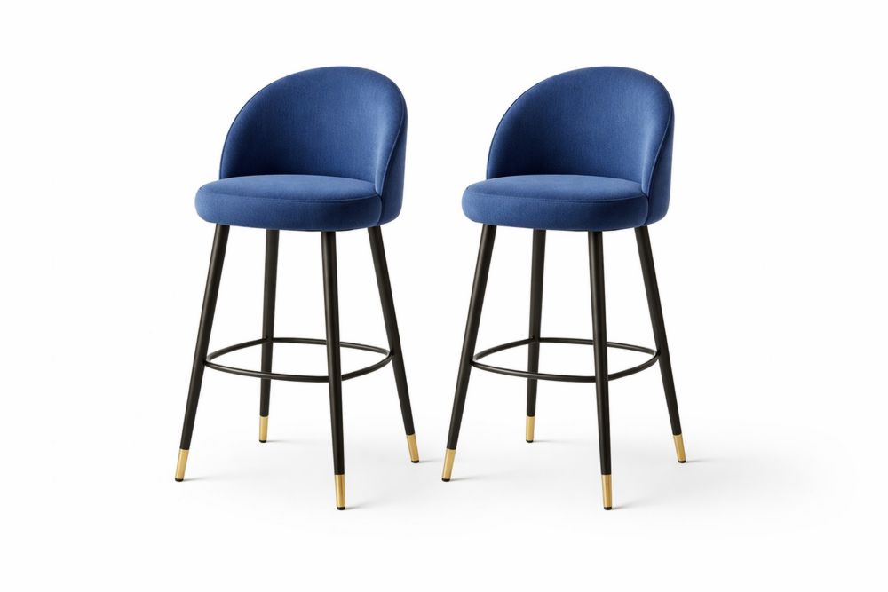 Tabourets de bar en acier avec revêtement en velours bleu, ensemble de 2-Ardenlora