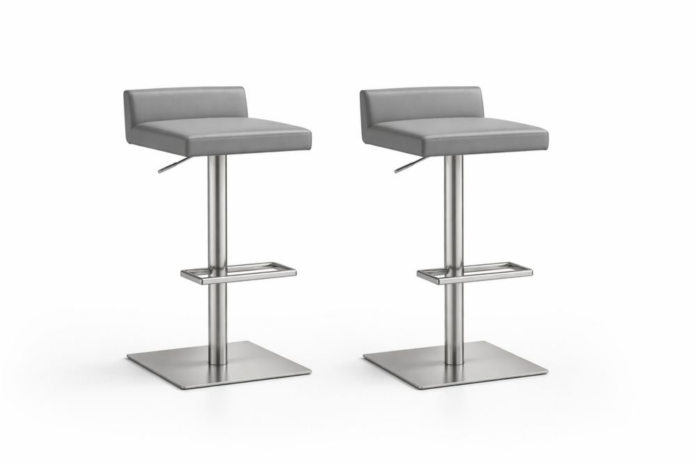Paire de Tabourets de Bar en Similicuir Gris et Acier Inoxydable-Ardenlora