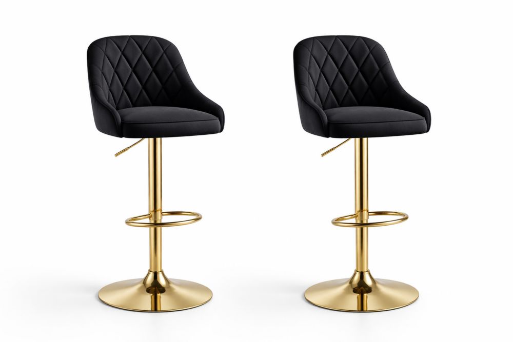 Tabourets de bar en velours noir et acier doré réglables-Ardenlora