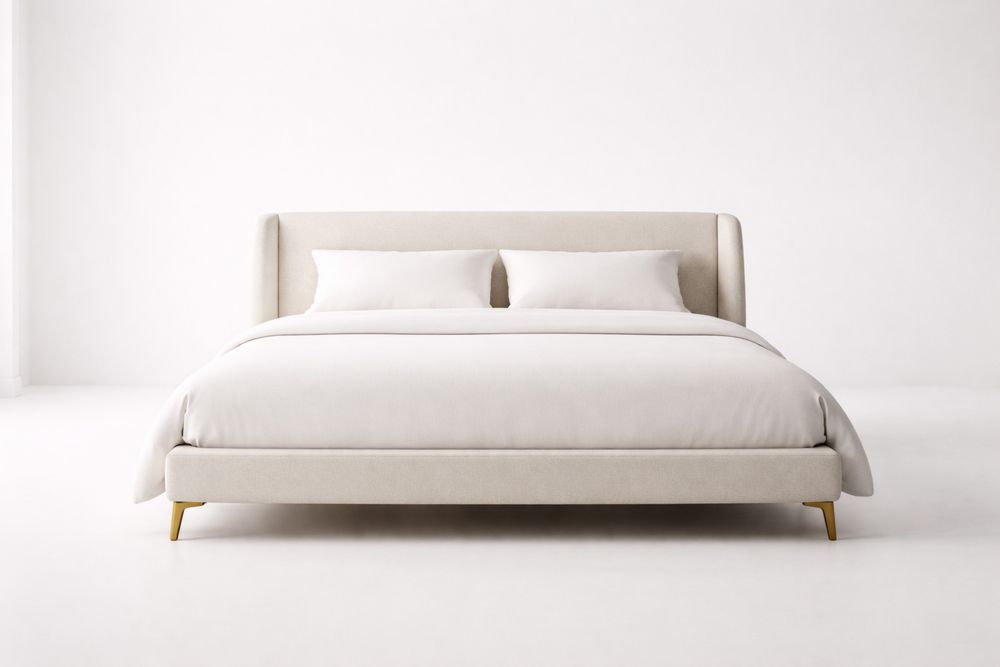 Lit Double Tissu Beige Longueur200cmxLargeur160cm-Ardenlora