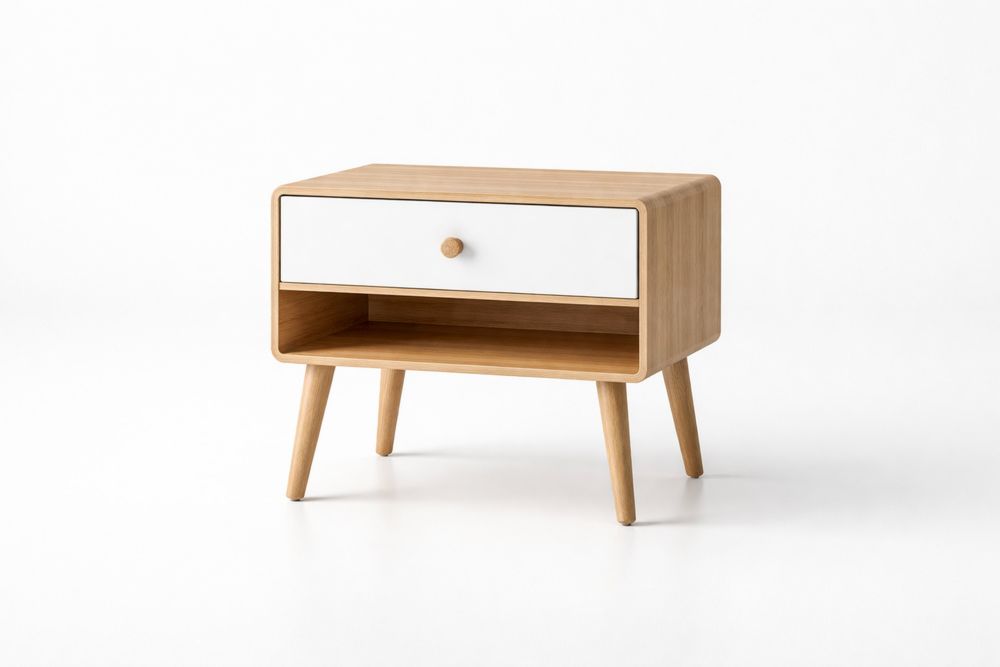 Table de chevet en bois d'hévéa avec tiroir blanc-Ardenlora