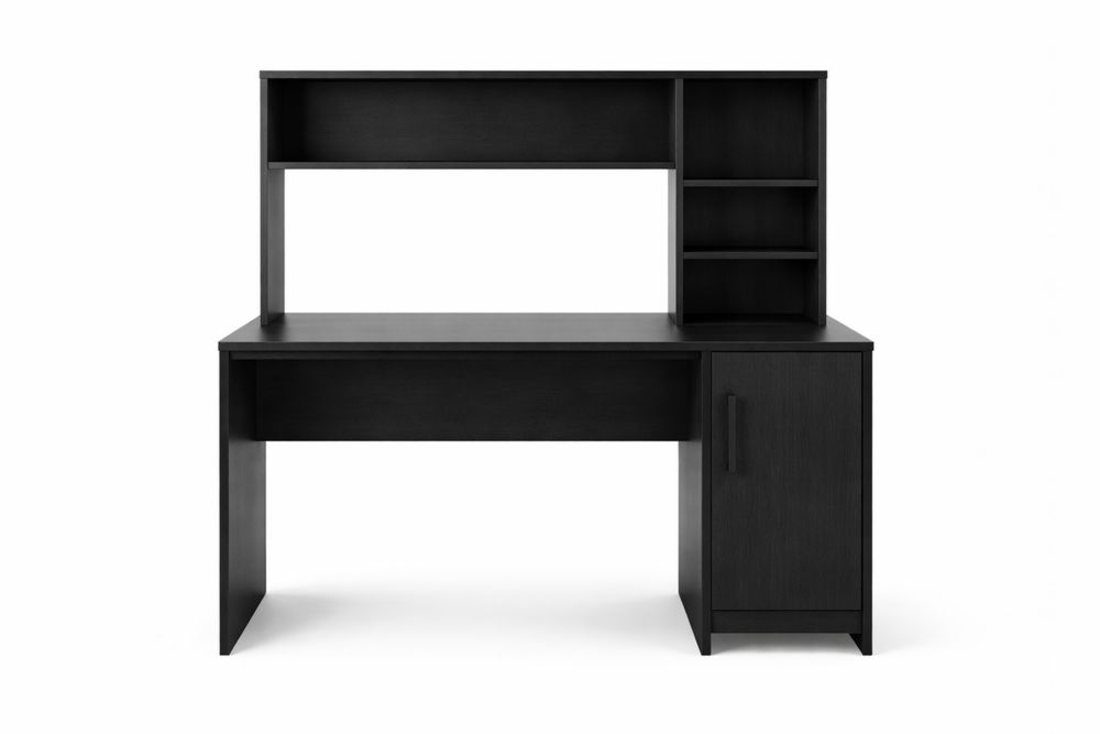 Bureau en Bois Composite Noir avec Étagères et Armoire-Ardenlora