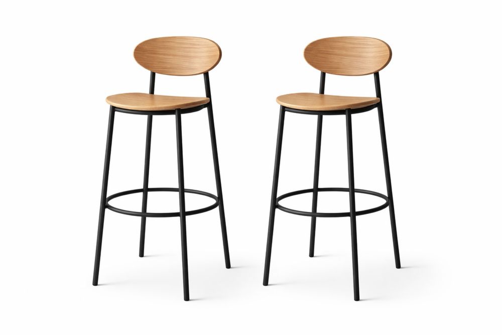 Tabourets de Bar en Bois Massif et Acier Noir 75 cm Lot de 2-Ardenlora