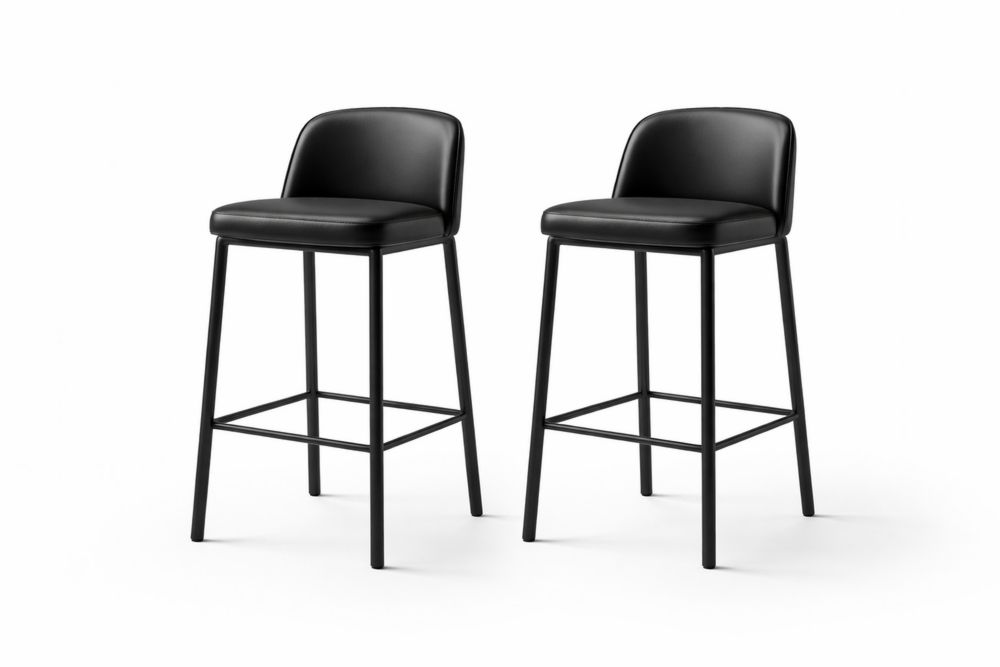 Ensemble de deux tabourets de bar cuir synthétique noir et acier-Ardenlora