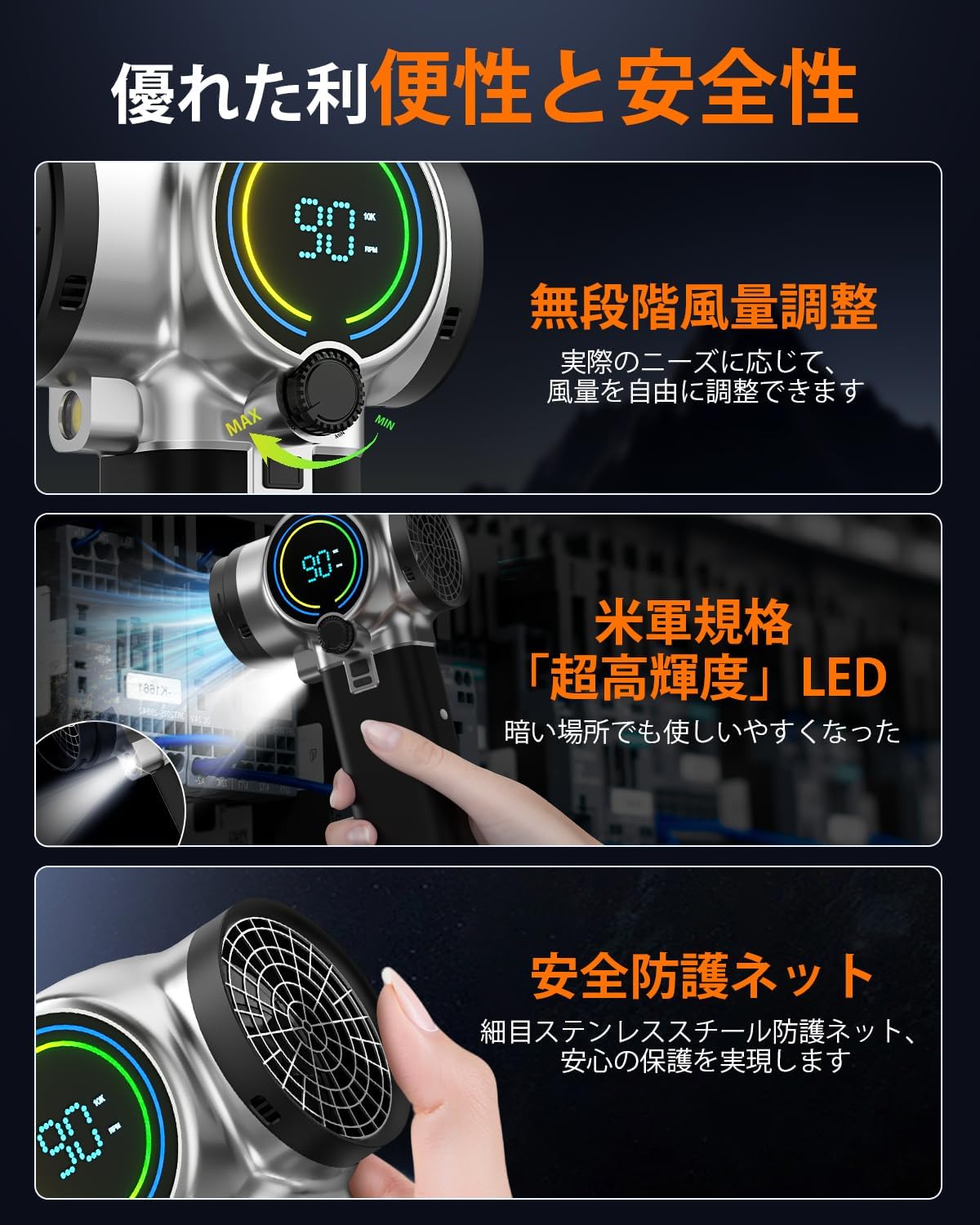 【2026 新登場】洗車用ジェットブロワー 強力 2600g 推力 245m/s 暴風 エアダスター 軽量コンパクト ドイツレッドドット受賞ブランド