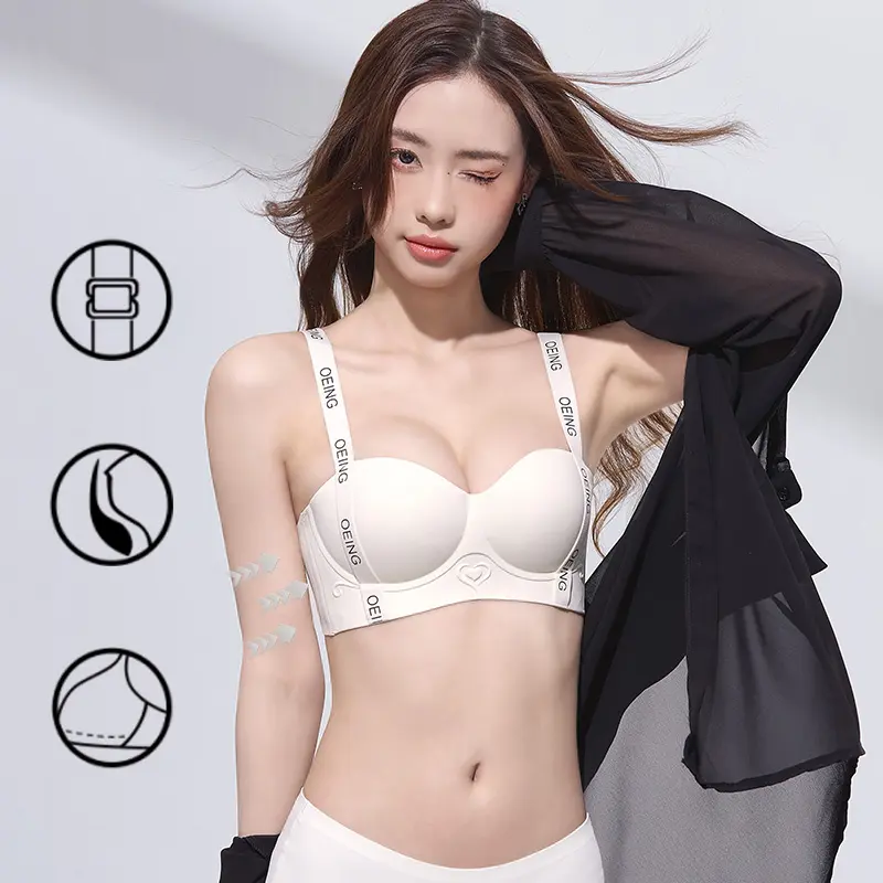 レディースプッシュアップブラ*2、文字入りストラップ、プリントデザイン、ローネックライン、3Dカップ、耐衝撃性、スポーツ、ヨガ、普段着に最適です。
