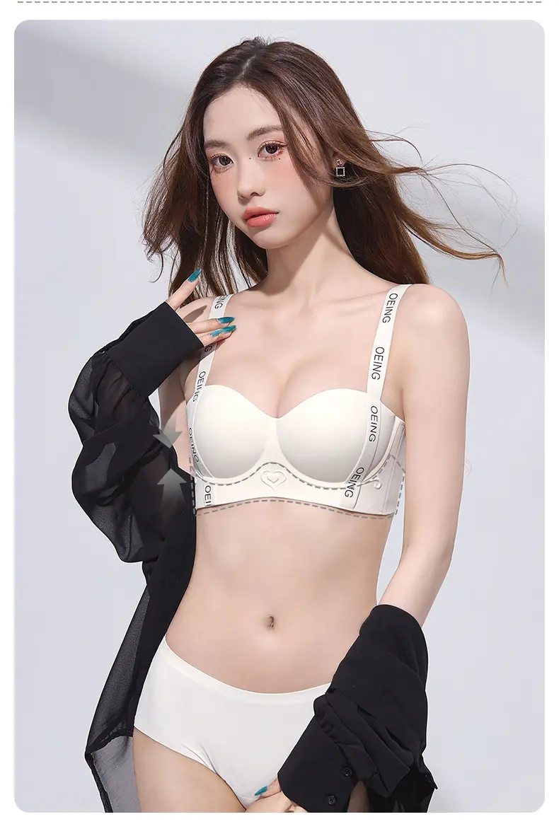OEING产品介绍&mdash;&mdash;女士聚拢文胸，字母肩带，印花，低领，3D罩杯，抗冲击，适合运动、瑜伽和日常穿着 16