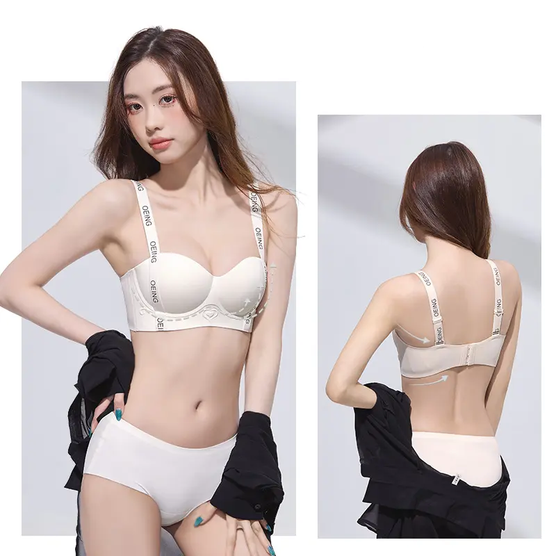 レディースプッシュアップブラ*2、文字入りストラップ、プリントデザイン、ローネックライン、3Dカップ、耐衝撃性、スポーツ、ヨガ、普段着に最適です。