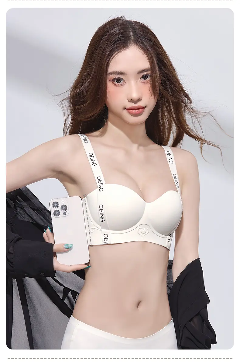 OEING产品介绍&mdash;&mdash;女士聚拢文胸，字母肩带，印花，低领，3D罩杯，抗冲击，适合运动、瑜伽和日常穿着 18