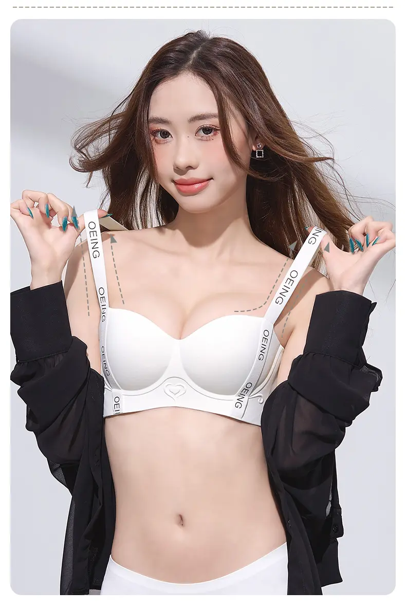 OEING产品介绍&mdash;&mdash;女士聚拢文胸，字母肩带，印花，低领，3D罩杯，抗冲击，适合运动、瑜伽和日常穿着 17