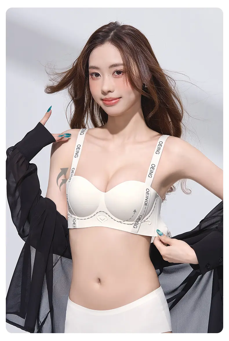 OEING产品介绍&mdash;&mdash;女士聚拢文胸，字母肩带，印花，低领，3D罩杯，抗冲击，适合运动、瑜伽和日常穿着 15