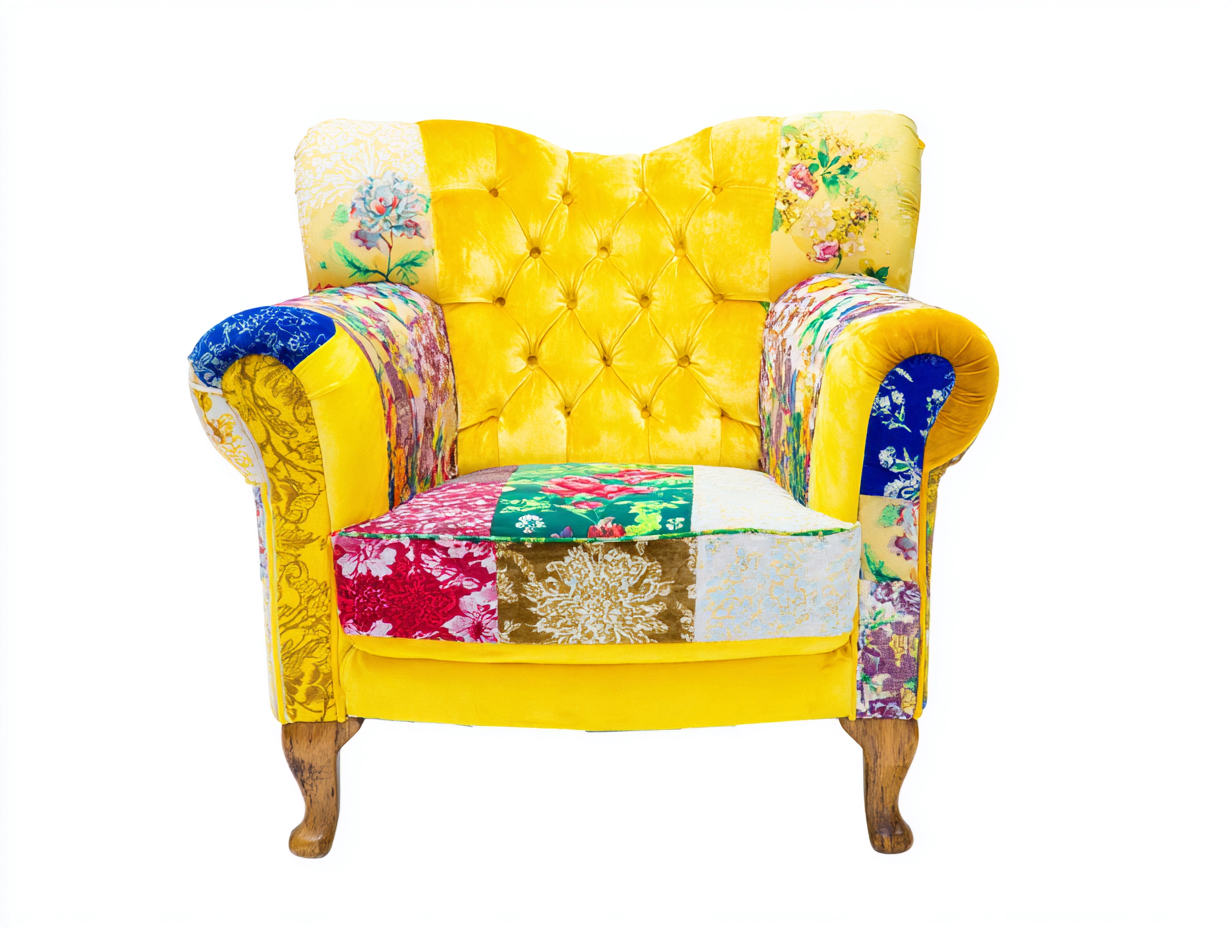 Fauteuil à oreilles en tissu 85x90x105 cm - multicolore et jaune - style décoratif pour salon-Cozyupyard