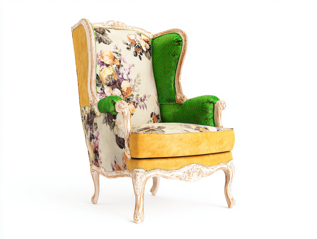 Fauteuil à oreilles 78x82x110 cm - vert-jaune - style classique-Cozyupyard