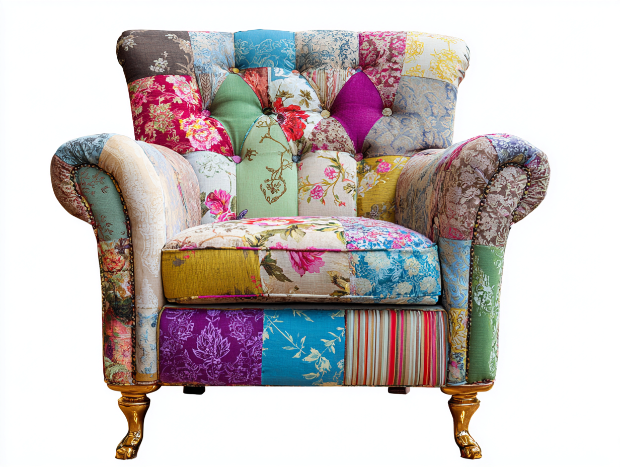 Fauteuil à oreilles tissu patchwork 85x90x105 cm - Multicolore - Style classique-Cozyupyard