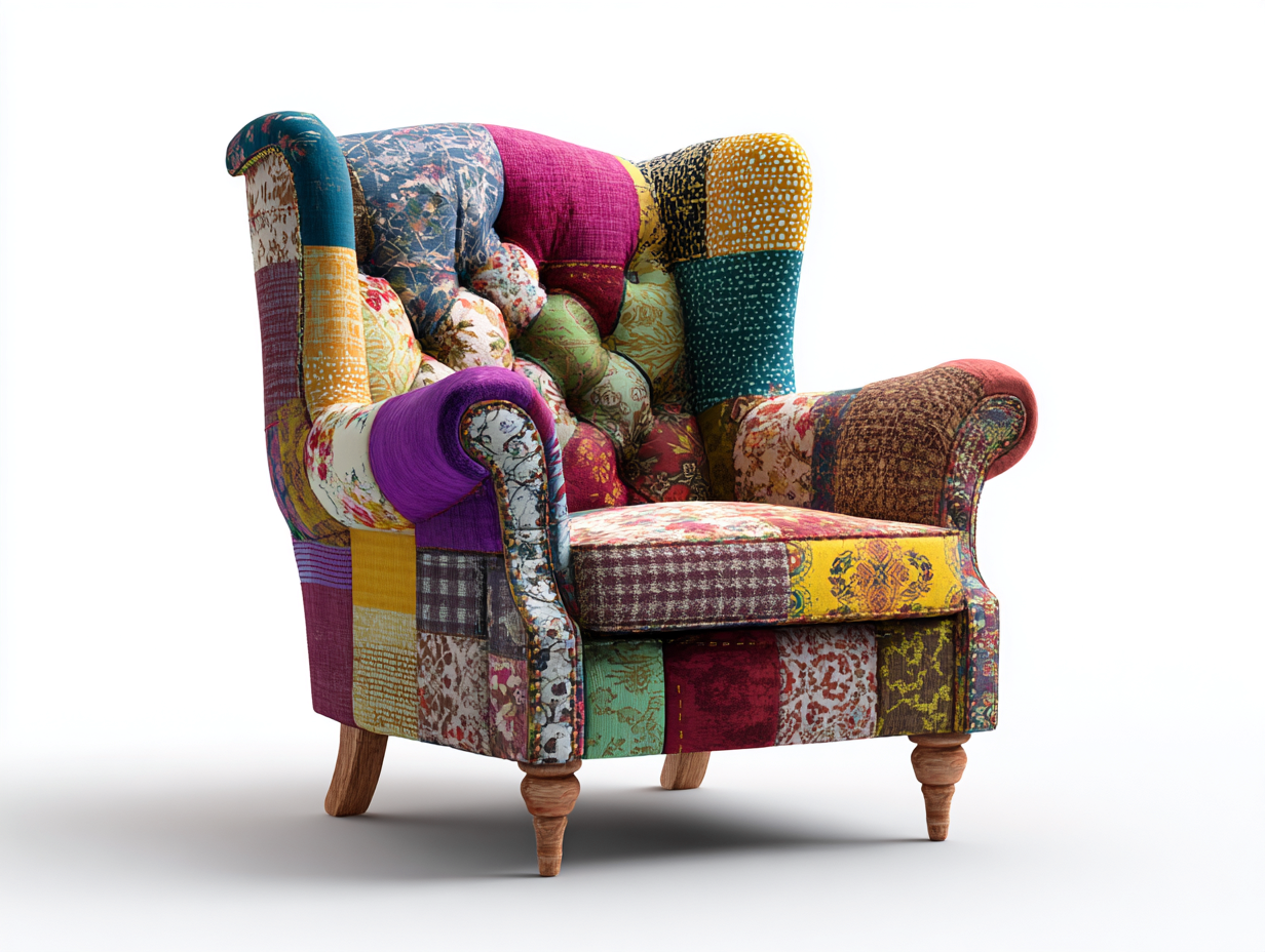 Fauteuil à oreilles en tissu patchwork 85x90x105 cm - multicolore - style vintage-Cozyupyard