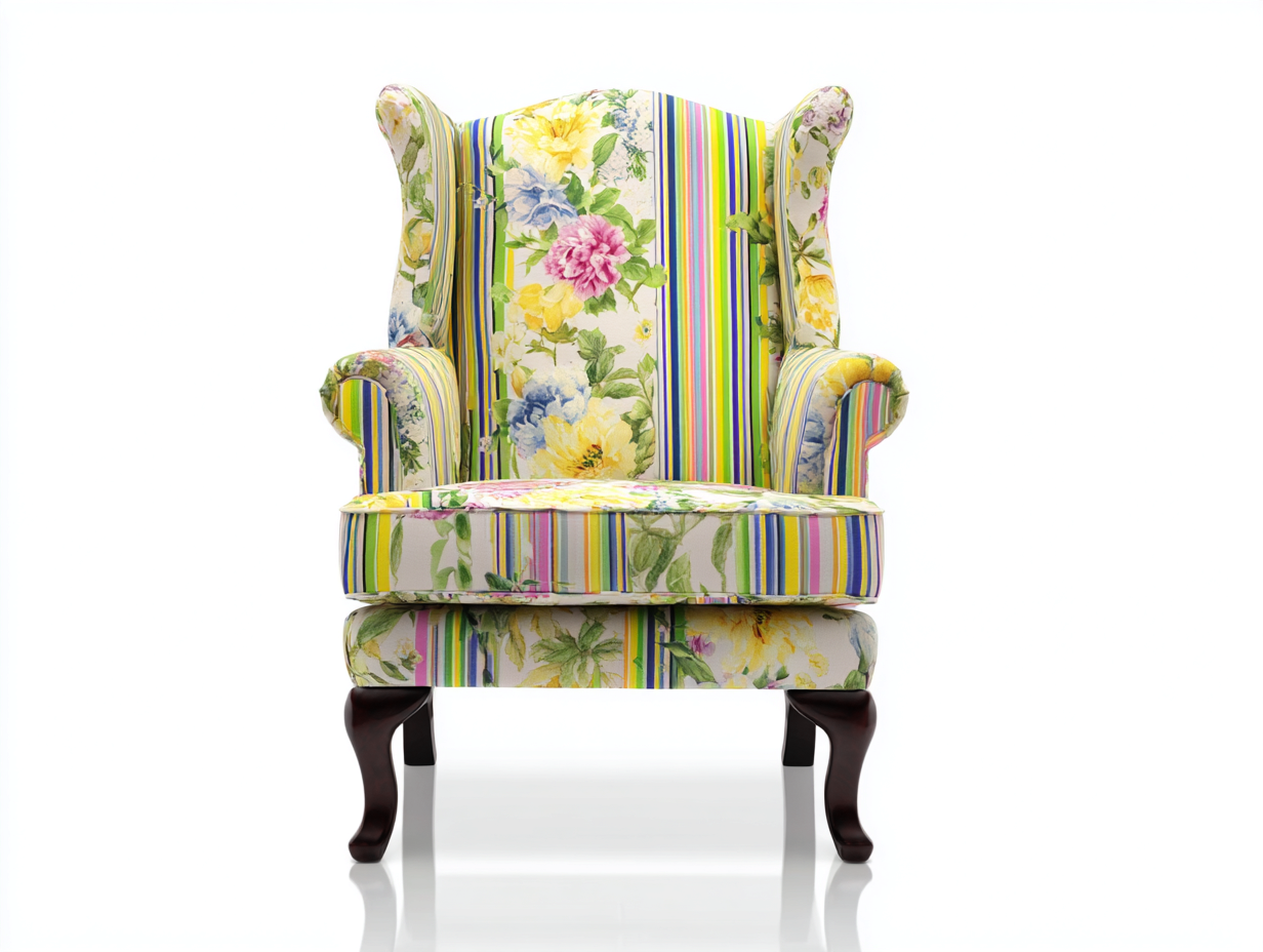 Fauteuil à oreilles en tissu fleuri 85x90x110 cm - multicolore - style classique pour salon-Cozyupyard