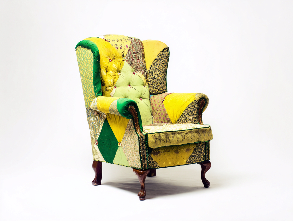 Fauteuil à oreilles 80x85x112 cm - vert-jaune - style vintage-Cozyupyard