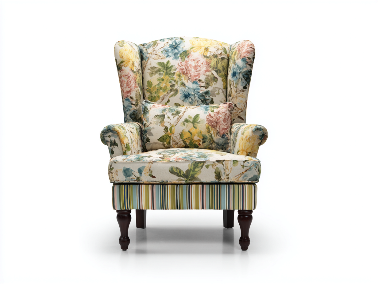 Fauteuil à oreilles tissu floral 80x88x108 cm - Multicolore - Style classique-Cozyupyard