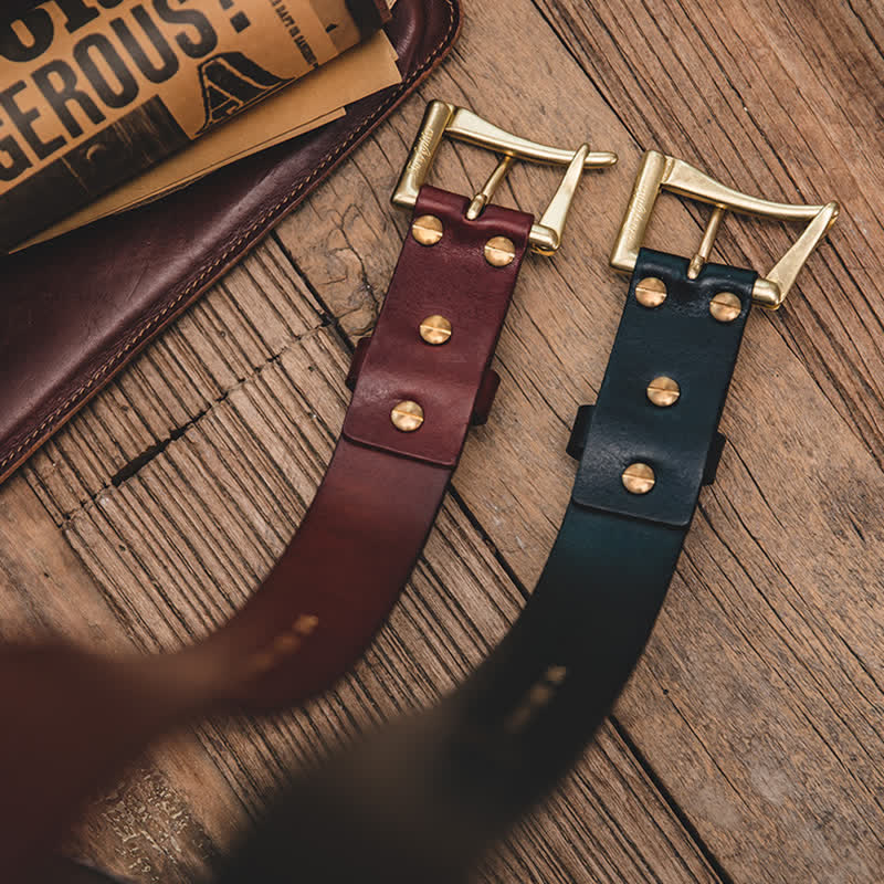 Men's Style Brass Buckle Leather Belt