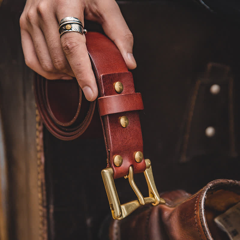 Men's Style Brass Buckle Leather Belt
