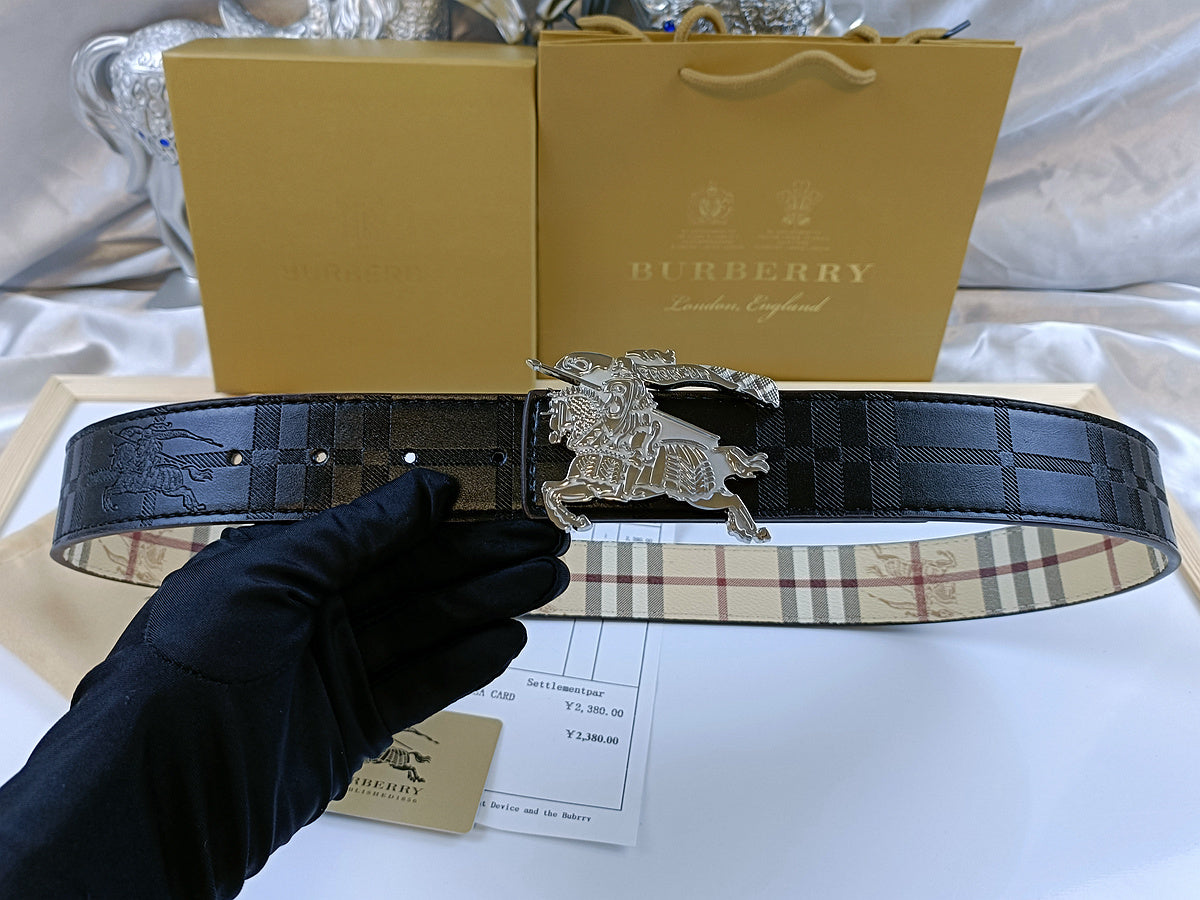 classic fabric texture embossed double-sided leather belt
