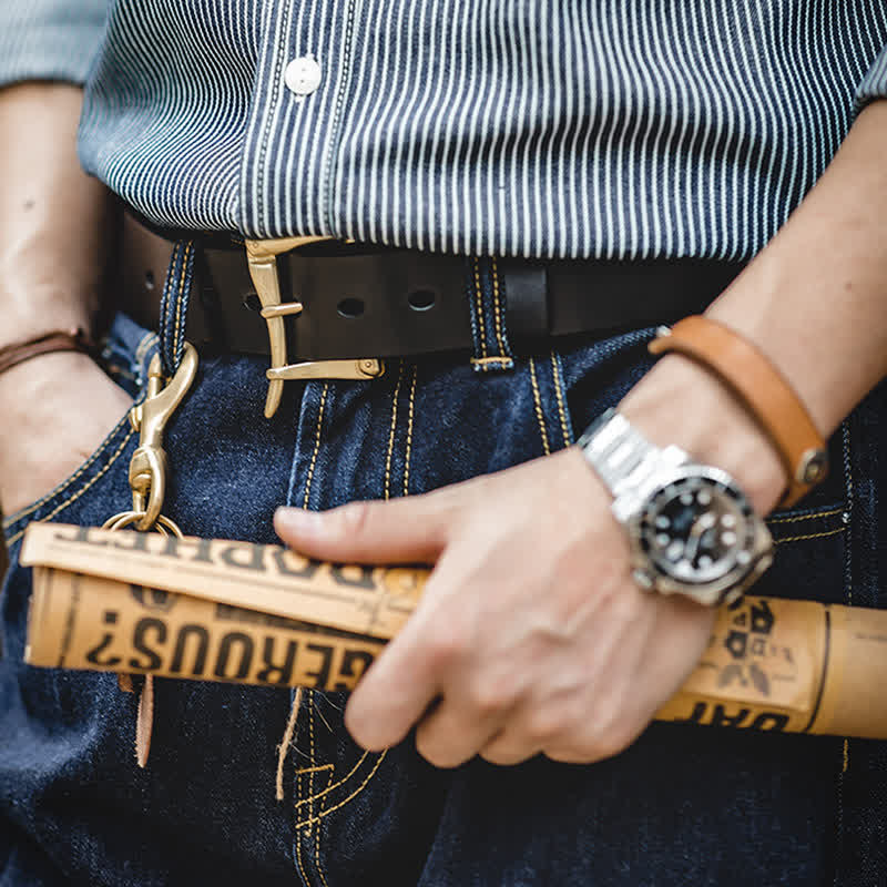 Men's Style Brass Buckle Leather Belt