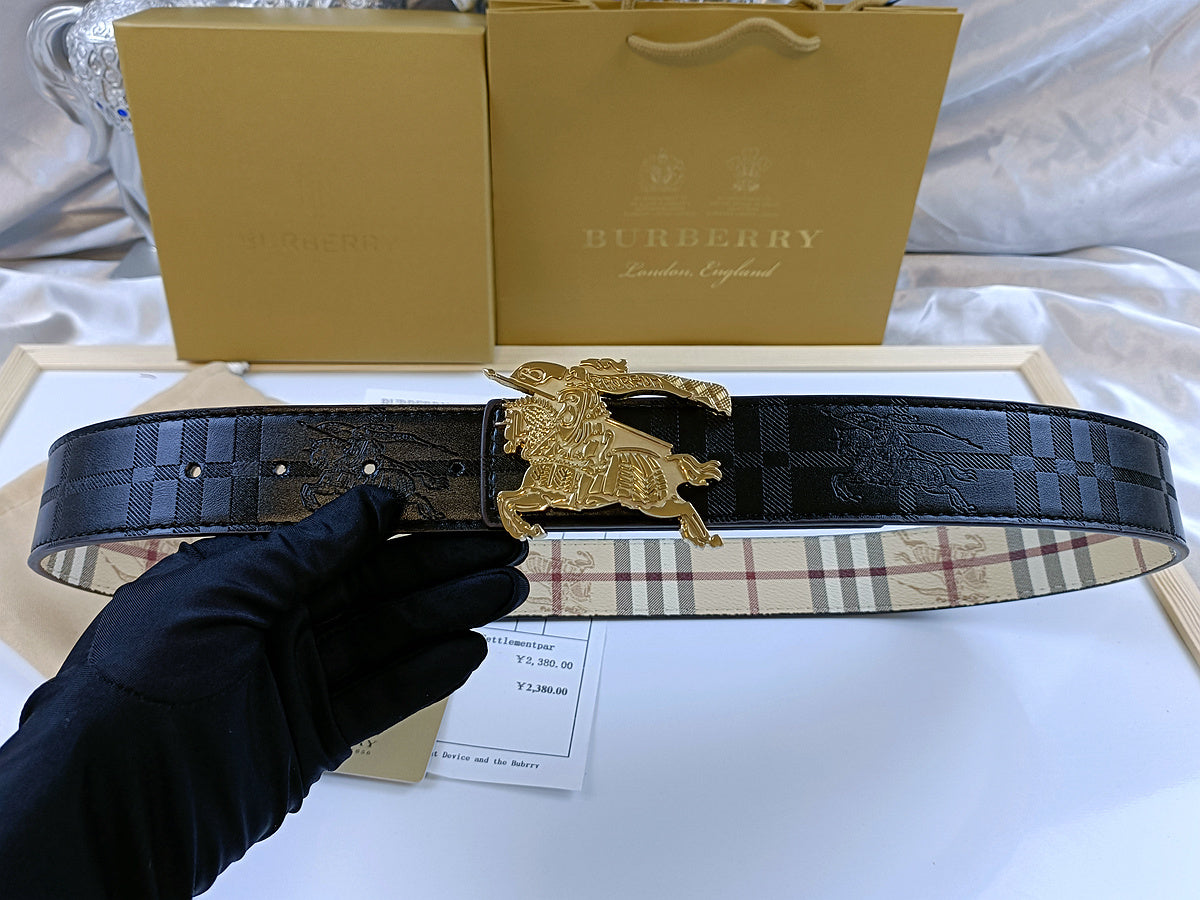 classic fabric texture embossed double-sided leather belt