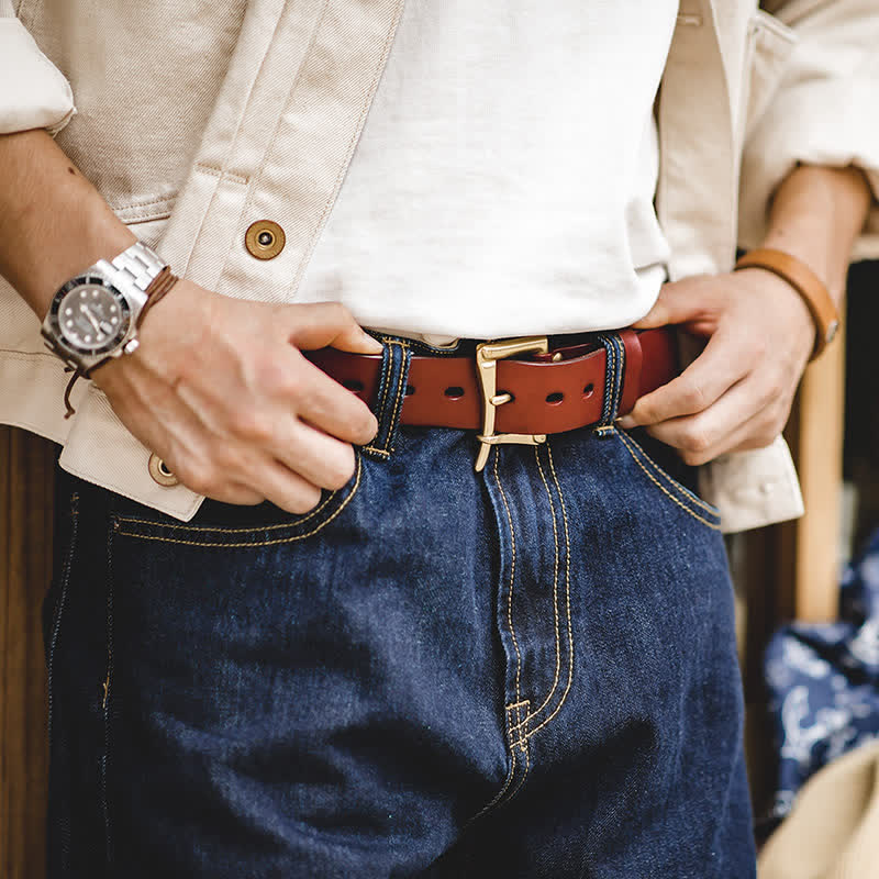 Men's Style Brass Buckle Leather Belt