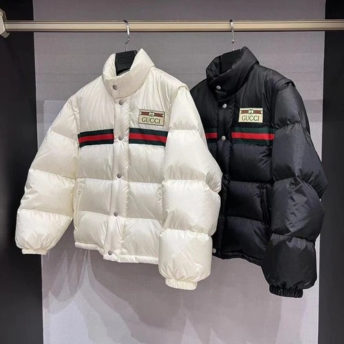 Stripe Puffer Jacket - Men’s Detachable Sleeve Down Coat