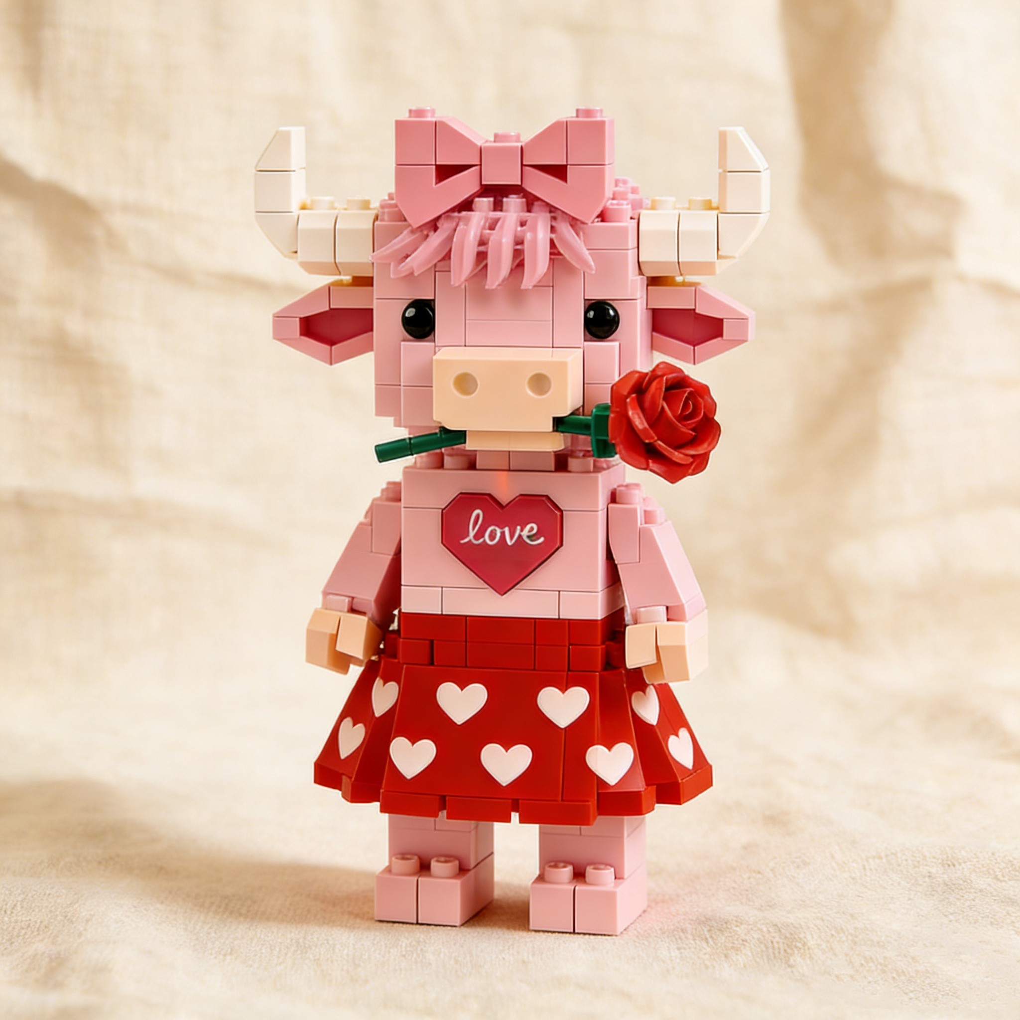2026 Valentine's Day Pink Highland Cow Brick Set