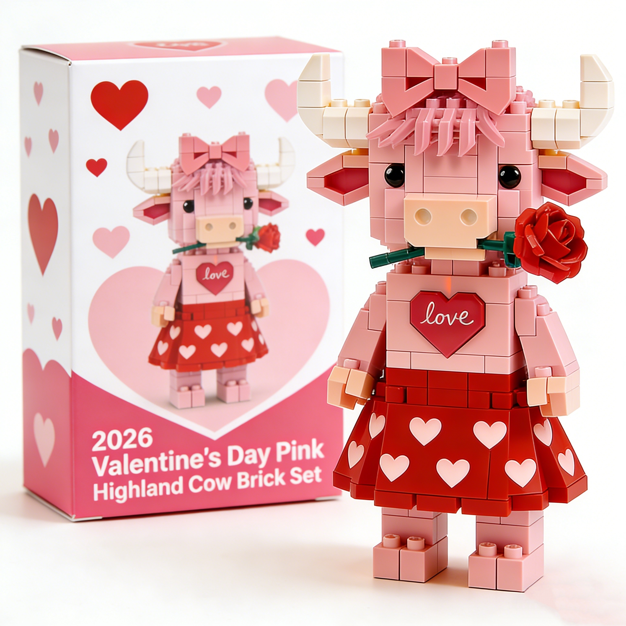 2026 Valentine's Day Pink Highland Cow Brick Set